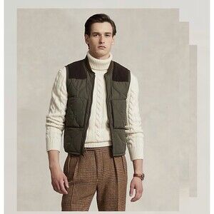 Polo Ralph Lauren Vest Mens XL Quilted Hunting Shooting Suede Trim Outdoors